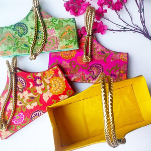 Brocade Collapsible Basket Wedding Sangeet Party Favor <b>Hamper</b> Baskets <b>Sweet</b>, Candy, Chocolate Container Bridesmaid Return Gifts - Product Image 1