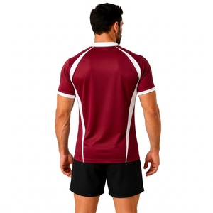 Maillot de rugby rayé rouge et blanc pour homme, manches courtes, col en V, évacuation de l'humidité, coupe ajustée, vêtements de sport toutes saisons - Product Image 2
