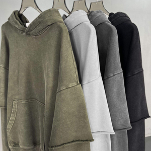 High Quality 100% Cotton Acid Wash Double Layer Long Sleeve Hoodie <b>Sweatshirt</b> for <b>Men</b> Custom Wholesale Autumn Streetwear Hoodie - Product Image 5