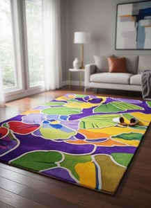 Colorful Floral Area Rug Hand Tufted Vibrant Purple <b>Yellow</b> Green Carpet Modern Abstract Flower Design Living Room Bedroom Decor - Product Image 3