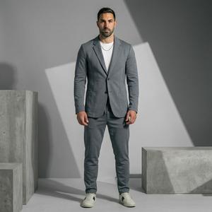 Traje de hombre de doble botonadura elástico, lavable a máquina, blazer sin estructura, pantalones ajustados informales, traje casual para negocios y viajes - Product Image 1