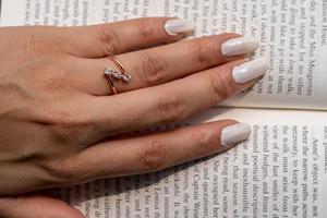 Minimalist Three Stone Lab Grown Diamond Engagement <b>Ring</b> Open Band <b>Dainty</b> 18k Yellow Gold Rhodium Plated Prong Setting - Product Image 5