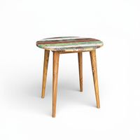 Table de bateau ronde rustique démontable en teck recyclé, fabriquée à la main, durable, avec design à jointures apparentes, pour l'extérieur, la villa, la salle à manger, la maison et le jardin
