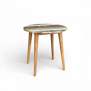 Table ronde artisanale avec espace de rangement et structure démontable en bois de bateau recyclé couleur naturelle pour mobilier d'extérieur, maison et jardin - Product Image 3