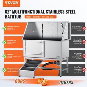 62\" Professional Stainless Steel <b>Dog</b> Grooming Tub Pet Cleaning Bathing Station Ramp Faucet Soap Box Rich Accessory <b>Bath</b> for - Product Image 2