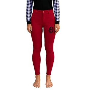Pantalon d'équitation pour femme rouge cramoisi, taille haute, extensible, avec grip aux genoux, pour l'entraînement et la compétition - Product Image 1