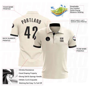 Crea tu Propia Marca, Diseño Gratuito, Camiseta Deportiva de Poliéster Sublimado de Secado Rápido para Golf, Polos para Hombre en Color Crema y Negro - Product Image 3