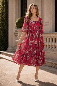 Robe d'été mi-longue à imprimé floral pour femmes, élégante, pour les occasions spéciales, décontractée, écologique, robe tendance pour femmes et filles - Product Image 2