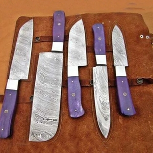 Ensemble de 5 couteaux de chef professionnels écologiques multifonctions en acier inoxydable avec manche en bois coloré - Product Image 3
