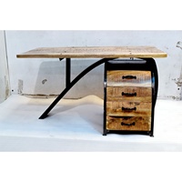 Escritorio de Oficina Ejecutivo de Estilo Urbano Moderno, Convertible, Diseño Industrial, Madera Maciza, Cajón, Detalles Metálicos para Uso Doméstico