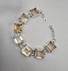 Pulsera con Dije de Citrino de Corte Cuadrado, Plata de Ley 925, Hecha a Mano, con Gema Natural, Joyería de Lujo para Mujer, Venta al Por Mayor - Product Image 5
