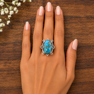 Bague en argent turquoise cuivrée bleue, faite à la main, avec pierre coussin, style bohème du Sud-Ouest, bijoux pour femme, cadeau d'anniversaire - Product Image 6
