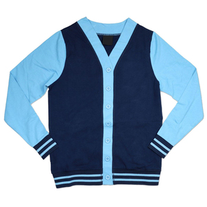 Cardigan en tricot bleu clair à col en V pour femme avec imprimé numérique, style preppy, manches longues, fermeture boutonnée - Product Image 3