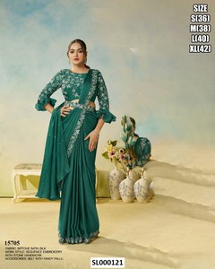 <b>Orange</b> Pure Silk <b>Saree</b> With Stone Embroidery Dual Sequence Work For Wedding Traditional Indian Women Floor Length Regular Fit - Product Image 6