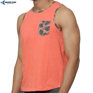 Men's <b>Coral</b> Sleeveless Tank <b>Top</b> With Floral Pocket Print O-Neck Casual Breathable Knitted Style - Product Image 2