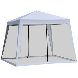 Tenda a baldacchino grigia da esterno 3x3m con gambe inclinate, protezione solare, pareti in PVC e pareti laterali in rete, tenda da patio con telaio in acciaio per feste - Product Image 1