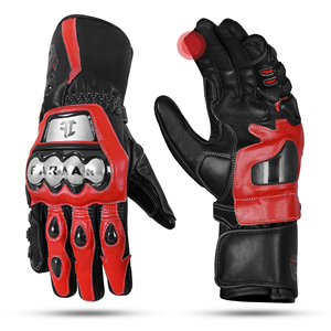Guantes de Motociclismo de Cuero Rojo y Negro, Guantes de Carreras con Protección Completa en los Nudillos, Guantes de Pista, Equipo de Protección Personalizado OEM para Motociclistas - Product Image 5
