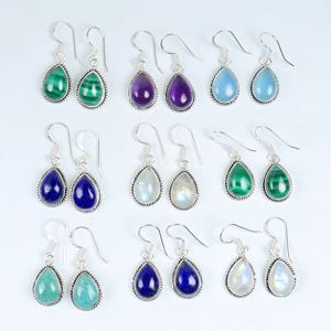 Pendientes de Lágrima de Piedras Preciosas Naturales al por Mayor, Pendientes Colgantes de Plata de Ley 925 con Múltiples Piedras, Proveedor de Joyería Artesanal Hecha a Mano - Product Image 6