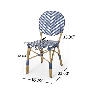 Set di 2 Sedie da Bistrot Senza Braccioli in Alluminio e Rattan PE con Finitura Effetto Bambù Blu Navy per Esterni - Product Image 5