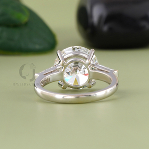 Rudakiya Brothers Women's 14K White Gold Three-Stone <b>Ring</b> 5.00 CT Lab Grown <b>Cushion</b> Cut Diamond VS1 Clarity VVS1 Baguette Sides - Product Image 4