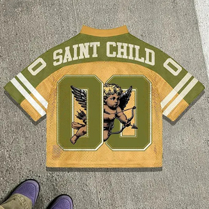 Trending Men's Vintage Saint Child Peace & Love Graphic V-Neck Boxy Mesh Jersey Tee Blokette Blokecore Chic Streetwear Fashion - Product Image 2