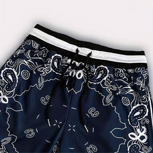 Shorts de bain pour homme à imprimé paisley, séchage rapide, cordon de serrage, taille élastique, décontractés, en polyester, longueur courte, shorts de sport - Product Image 4