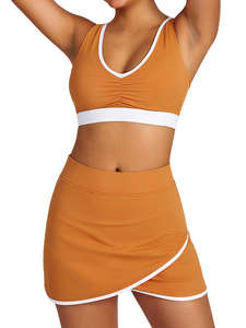 Conjuntos de Ropa Deportiva al por Mayor para Yoga y Fitness, Sujetador Deportivo, Falda para Golf y Tenis, Conjuntos de 2 Piezas con Contraste de Color para Gimnasio, para Mujer - Product Image 2