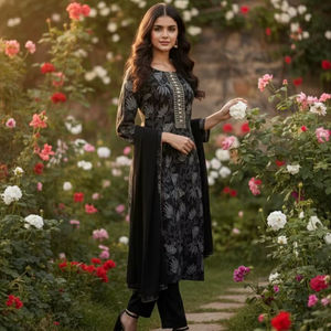 Conjunto de kurta de tela rayón con textura especial, pantalón y dupatta para el verano. - Product Image 1