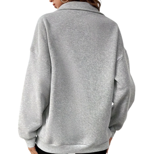 Sudadera Casual de Algodón Oversize para Mujer con Cremallera de Cuarto, Estampado y Logo Frontal Personalizable, Estilo Urbano Holgado para Invierno - Product Image 2