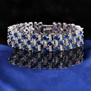 Bracelet tennis vintage en saphir bleu plaqué or, conçu pour une élégance royale, éclat bleu profond, bijoux de luxe intemporels - Product Image 3