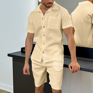High Quality 2 Piece Mens Shorts Tracksuit Solid Color Loungewear Men Clothes <b>Sets</b> Shorts Sleeve - Product Image 6