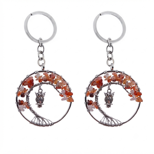 Llavero de cristal de alta calidad con árbol de la vida de cornalina roja, llavero de piedra natural con diseño de búho, regalos para mujeres. - Product Image 2