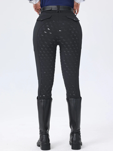 Pantalones de equitación para mujer, forrados de vellón, 100% poliéster, para otoño e invierno, con cierre de cremallera en toda la parte del asiento, antideslizantes de silicona. - Product Image 1