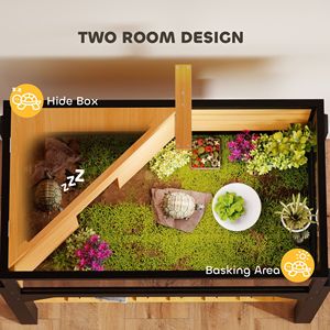 Terrario in Legno Giallo per Tartarughe con Ripiano Portaoggetti, Recinto per Serpenti da Interno con Finestre Trasparenti, Coperchio Apribile e Supporto per Lampada - Product Image 6