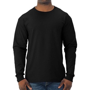T-shirt en coton rouge uni à manches longues pour homme, coupe classique, col rond, jersey décontracté - Product Image 3
