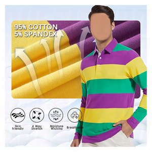 Chemise à manches longues à blocs de couleurs brodés, logo personnalisé, coton, polos oversize, vêtements de sport, streetwear, rayé, rugby, homme - Product Image 6