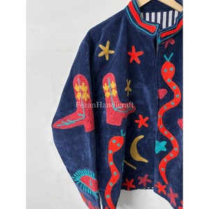 Boho Chic Jacket Unisex Party Wear Jacket Green Velvet Jacket <b>Coat</b> Hand <b>Stitch</b> Cotton Lining Uzbek Embroidery Jacket - Product Image 5