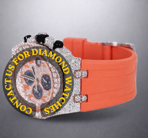 นาฬิกาเพชรโมอิสซาไนต์สุดหรูที่เป็นที่ต้องการอย่างมากสำหรับผู้ชาย ของขวัญวันครบรอบแต่งงานสำหรับผู้ชาย และนาฬิกาสายยางสีส้มสำหรับผู้ชาย - Product Image 2