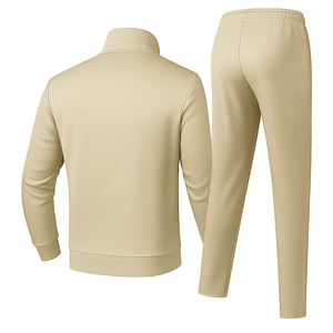 Survêtement kaki pour homme, couleur unie, décontracté, avec fermeture éclair sur le devant, col montant, pantalon de jogging, poches latérales, respirant - Product Image 2