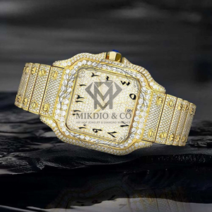 Reloj de Lujo Cuadrado de Cuarzo y Acero Inoxidable con Esfera Dorada Rosa, Números Romanos, Analógico, con Diamantes, Estilo Hip Hop, en Caja - Product Image 4