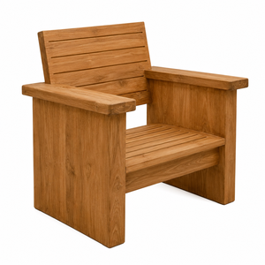 Chaise de jardin contemporaine en teck massif moderne avec accoudoirs surdimensionnés |   Chaise de patio de luxe durable pour resort |   Parc imperméable - Product Image 2