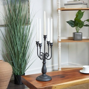 Decorative Antique Style Black Iron Candelabra With Three Arms Round Base Home Decoration Durable Design - Product Image 2
