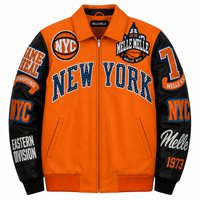 Blouson universitaire OEM de luxe pour homme en cuir d'agneau, automne, avec patchs en strass et patchwork, style streetwear personnalisé