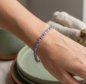 Handmade Designer CZ 925 Sterling <b>Silver</b> Women's <b>Bracelet</b> Natural Faceted Oval Tanzanite Gemstone Claw Setting Trendy Wedding - Product Image 6