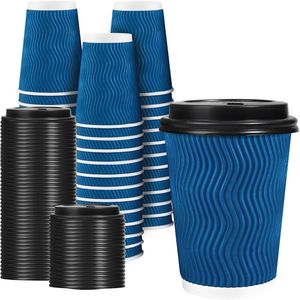 Confezione da 50 Bicchieri di Carta Usa e Getta da 350 ml con Coperchio, Isolati Termicamente, a Parete Ondulata, per Bevande Calde - Product Image 1