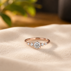 Bague de fiançailles classique en moissanite avec diamant rond brillant, cadeau de mariage, bague de promesse en or jaune vermeil 14K - Product Image 5
