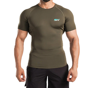 Men Short Sleeve <b>Compression</b> Rash Guard Breathable Gym Training Workout <b>Shirt</b> Sustainable Spandex Polyester Fabric Rash Guard - Product Image 1