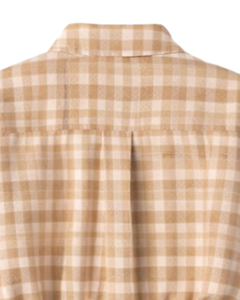 Chemise Courte Femme Personnalisée en Gingham Beige et Blanc avec Cordon de Serrage à la Taille, Manches Longues, Boutonnée, Décontractée – Fabricant OEM de Vêtements Personnalisés - Product Image 5