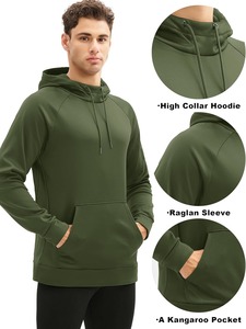 Sweat-shirt à capuche vert olive pour homme, manches raglan, coupe classique, vêtement décontracté d'automne, tissu tricoté respirant - Product Image 5