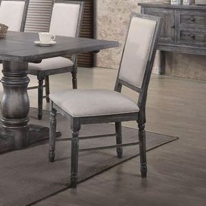 Juego de 2 sillas de comedor tapizadas en lino color crema y gris desgastado - Product Image 2